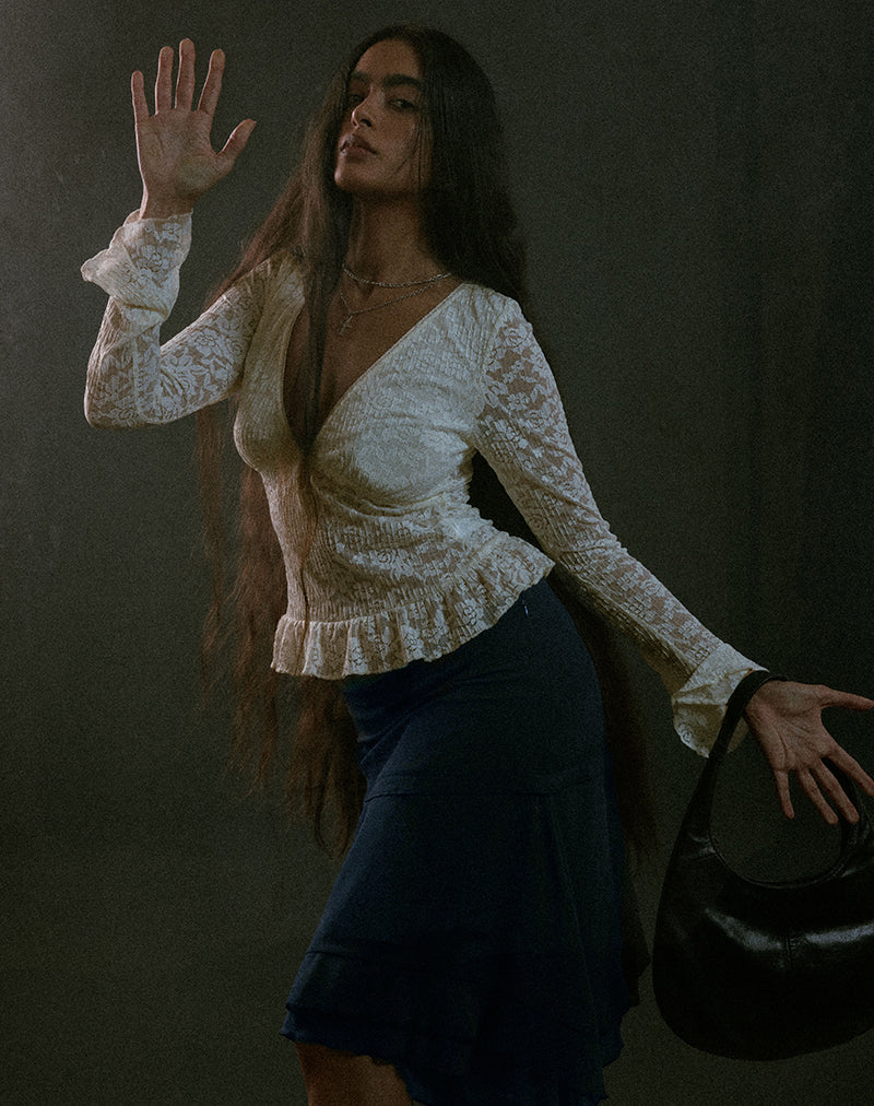 Roselle Keyhole Long Sleeve Top in Lace Ivory