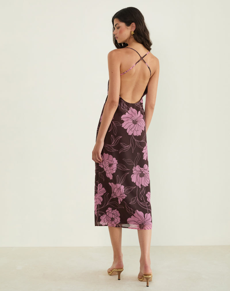 Rujira Cowl Midi Dress in Flare Floral Pink Brown