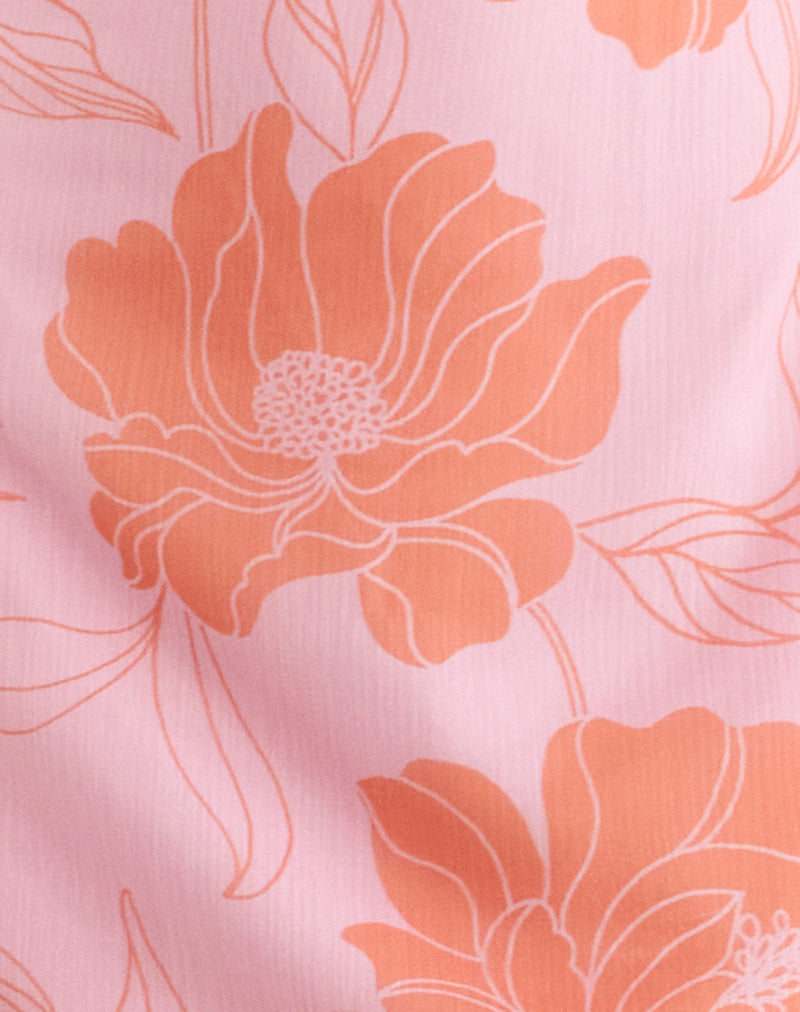 Rujira Cowl Midi Dress in Floral Pink Orange