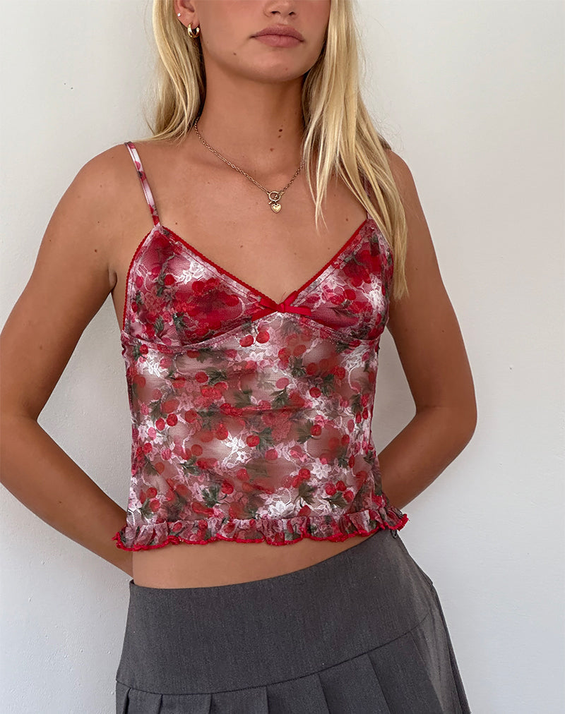 Rumaysa Top in Printed Lace Cherry