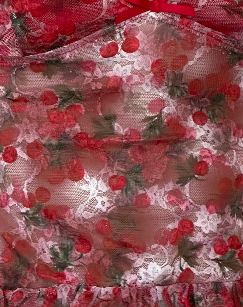 Rumaysa Top in Printed Lace Cherry
