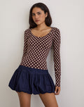 Rumini Long Sleeve Top in Brown with Small Polka Cream