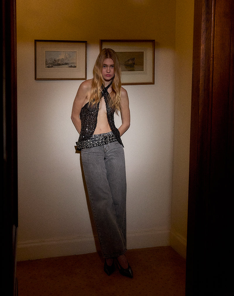 Ruway Unlined Scarf Top in Sequin Black