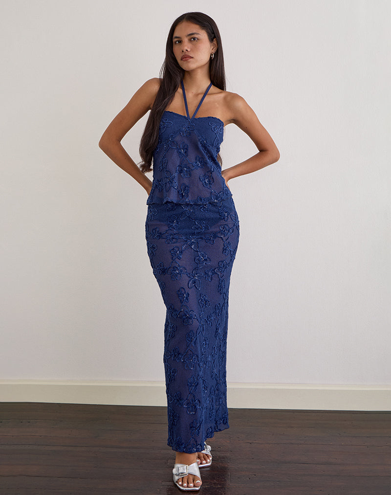 Alphia Maxi Skirt in Sequin Knit Navy