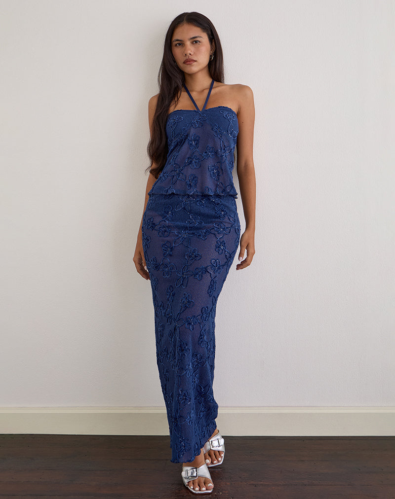Alphia Maxi Skirt in Sequin Knit Navy