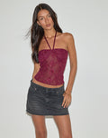 Ruwi Halter Top in Sequin Knit Burgundy