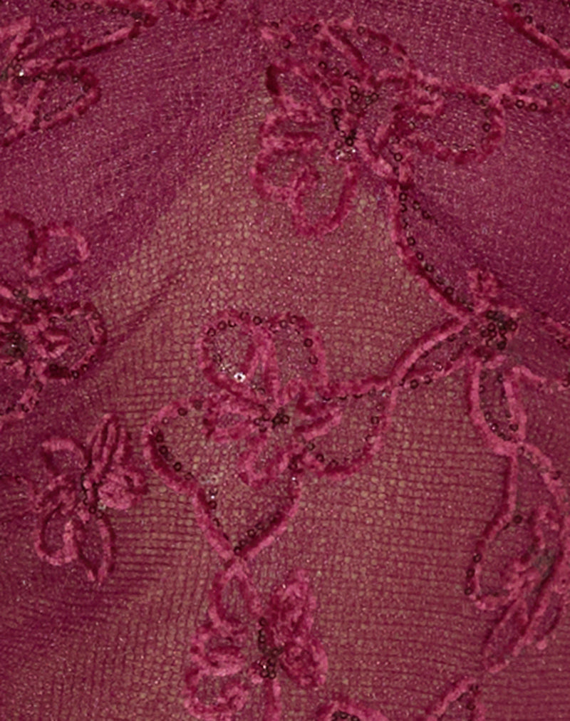 Ruwi Halter Top in Sequin Knit Burgundy