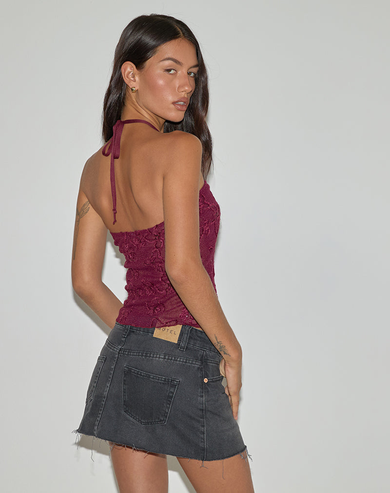 Ruwi Halter Top in Sequin Knit Burgundy