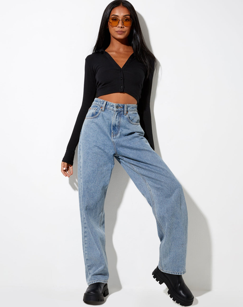 Ryals Long Sleeve Top in Rib Black