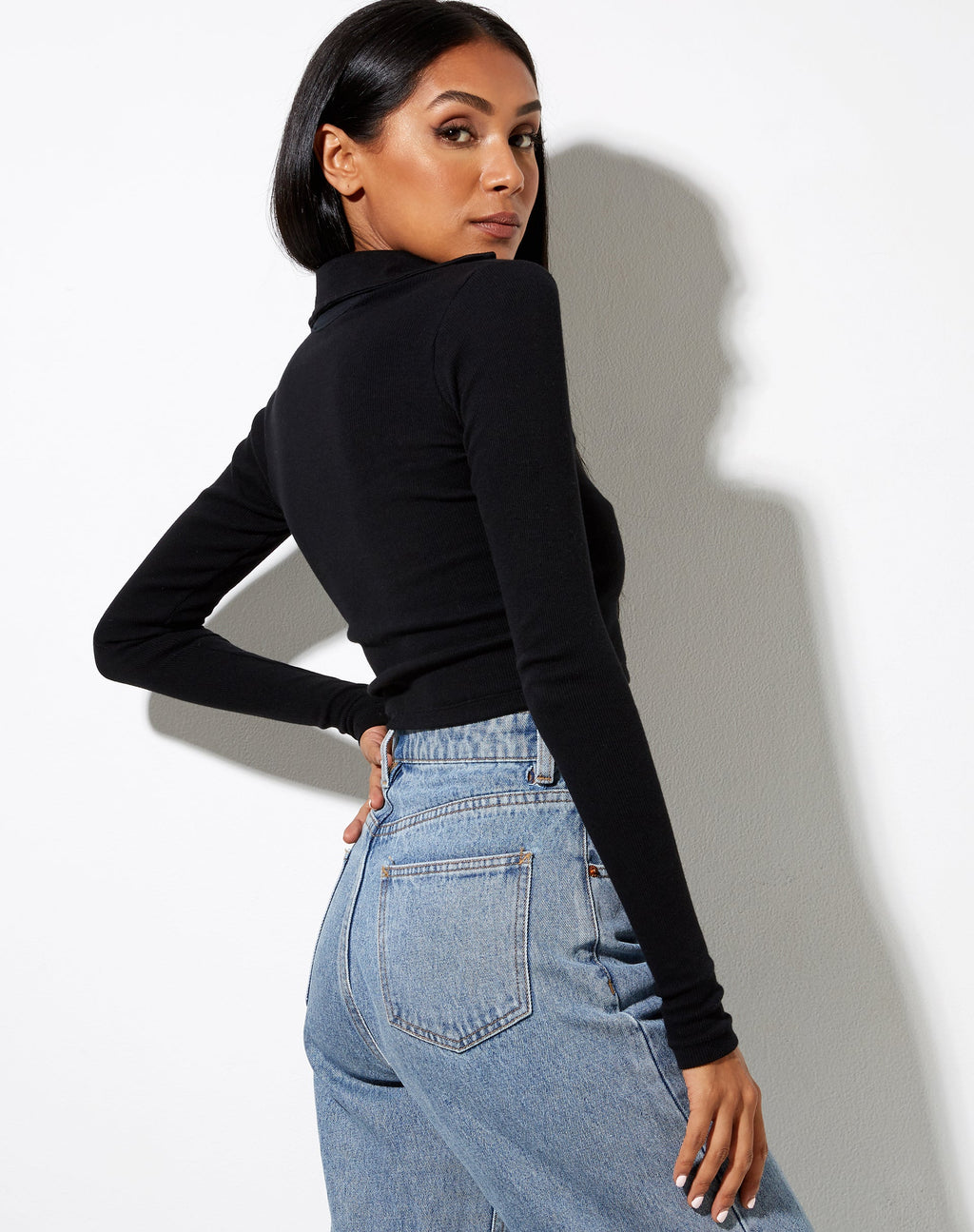 Ryals Long Sleeve Top in Rib Black