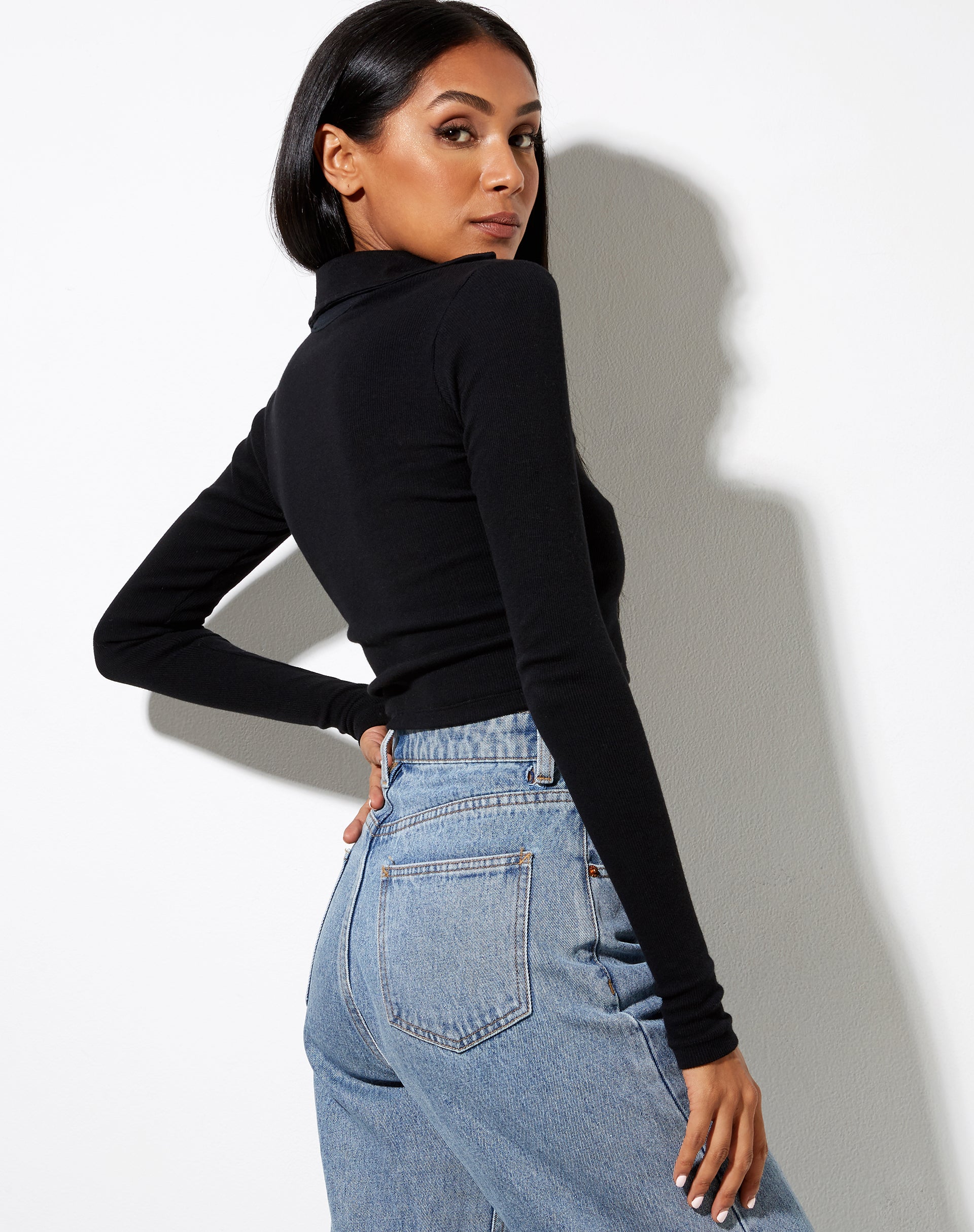 Ryals Long Sleeve Top in Rib Black