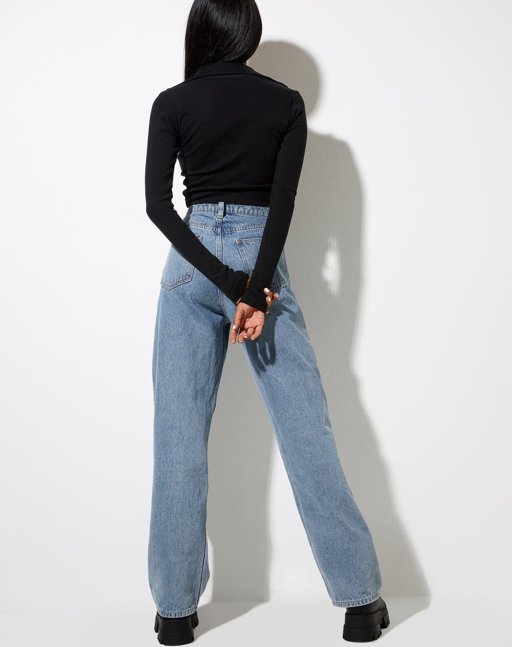 Ryals Long Sleeve Top in Rib Black