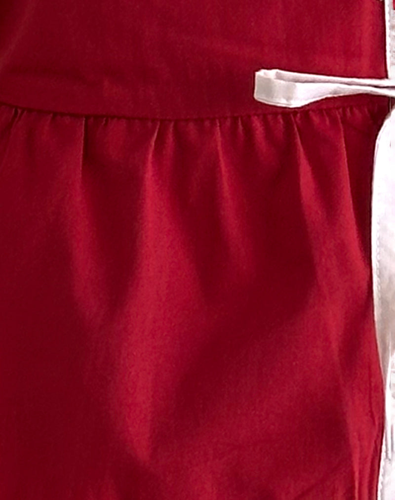 Ryota Tie Front Blouse in Adrenaline Red with Pink Binding