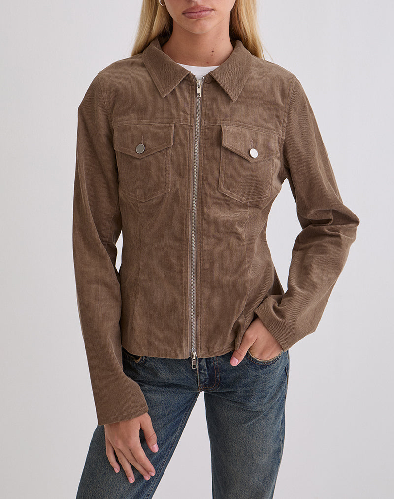 Rohana Fitted Jacket in Baby Cord Walnut Brown