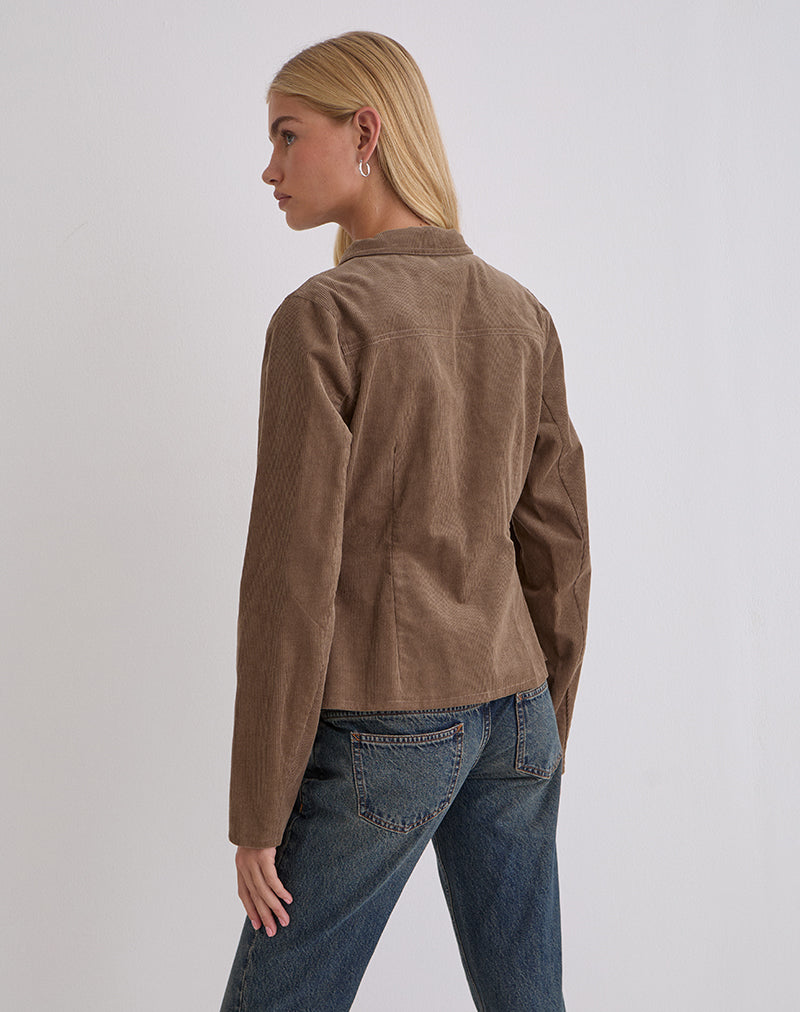 Rohana Fitted Jacket in Baby Cord Walnut Brown