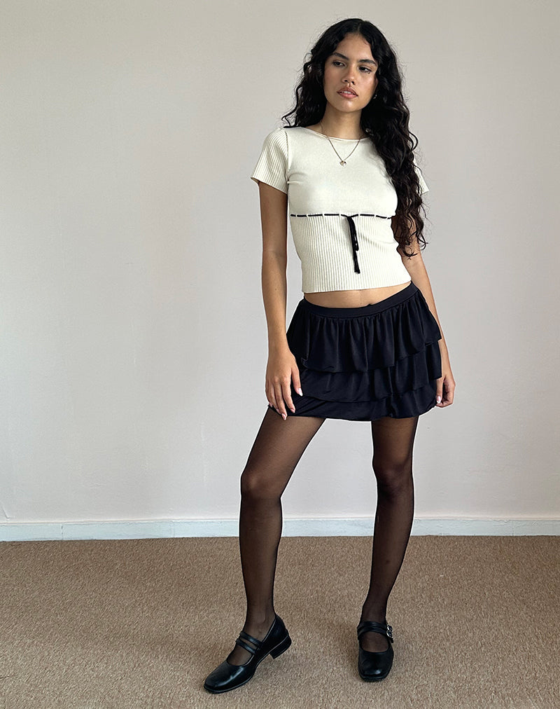 Sabine Top in Beige with Black Binding