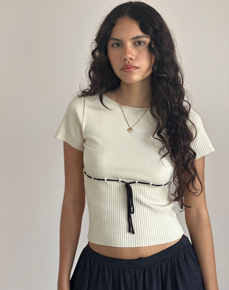 Sabine Top in Beige with Black Binding