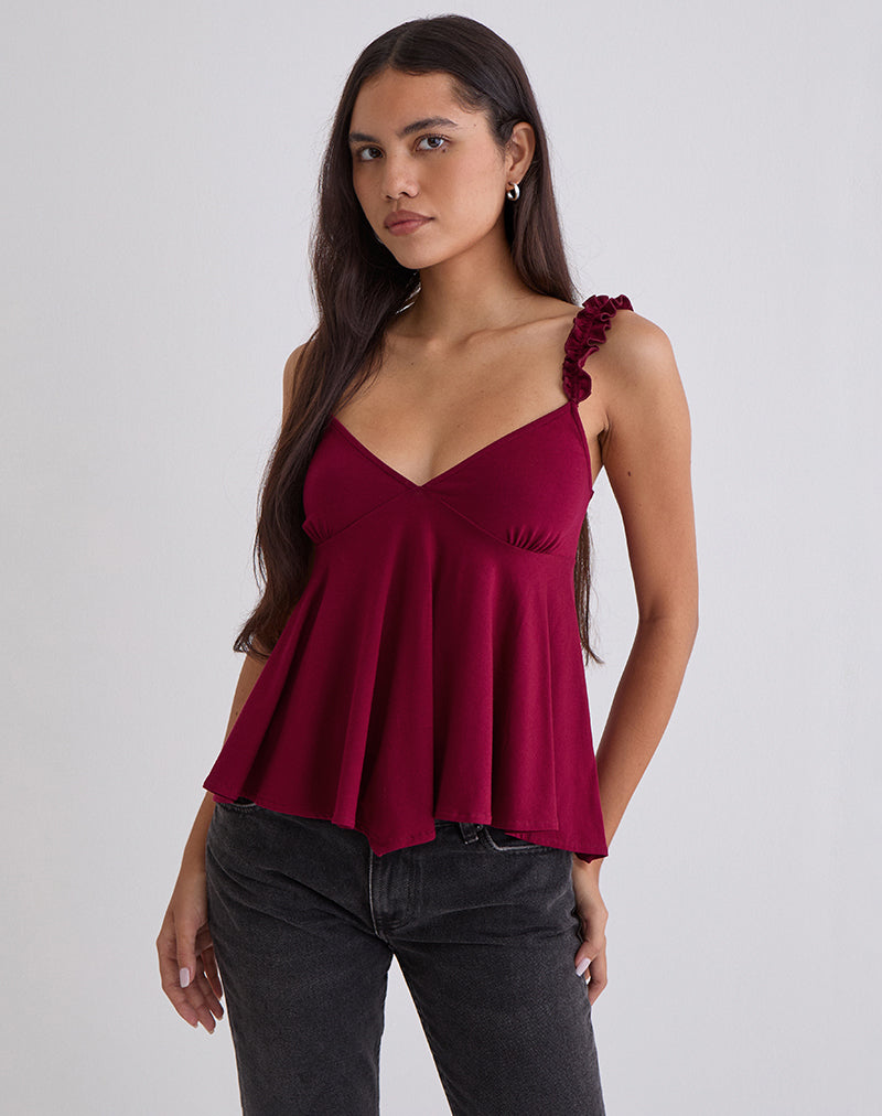 Sable Floaty Cami Top in Jersey Burgundy