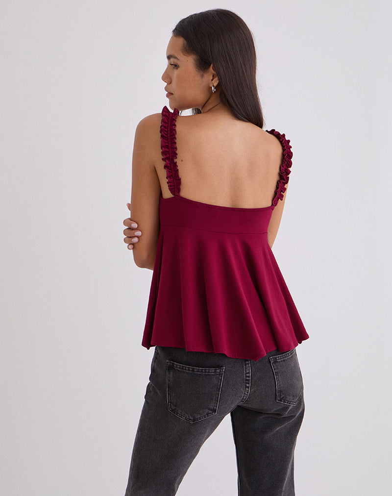 Sable Floaty Cami Top in Jersey Burgundy