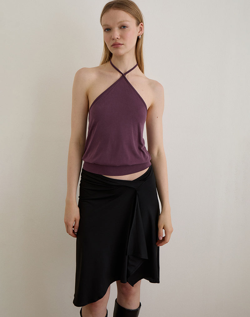 Saerin Halter Top in Cupro Deep Purple