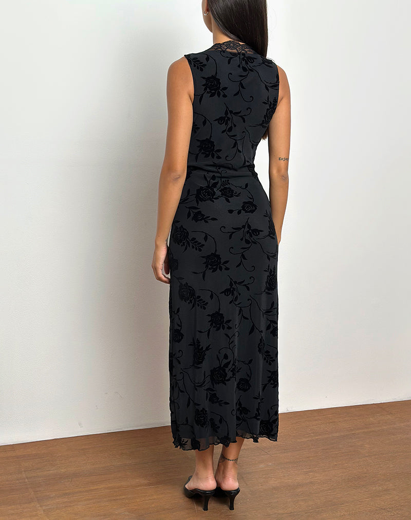 Saga Midi Dress in Rose Flock Black