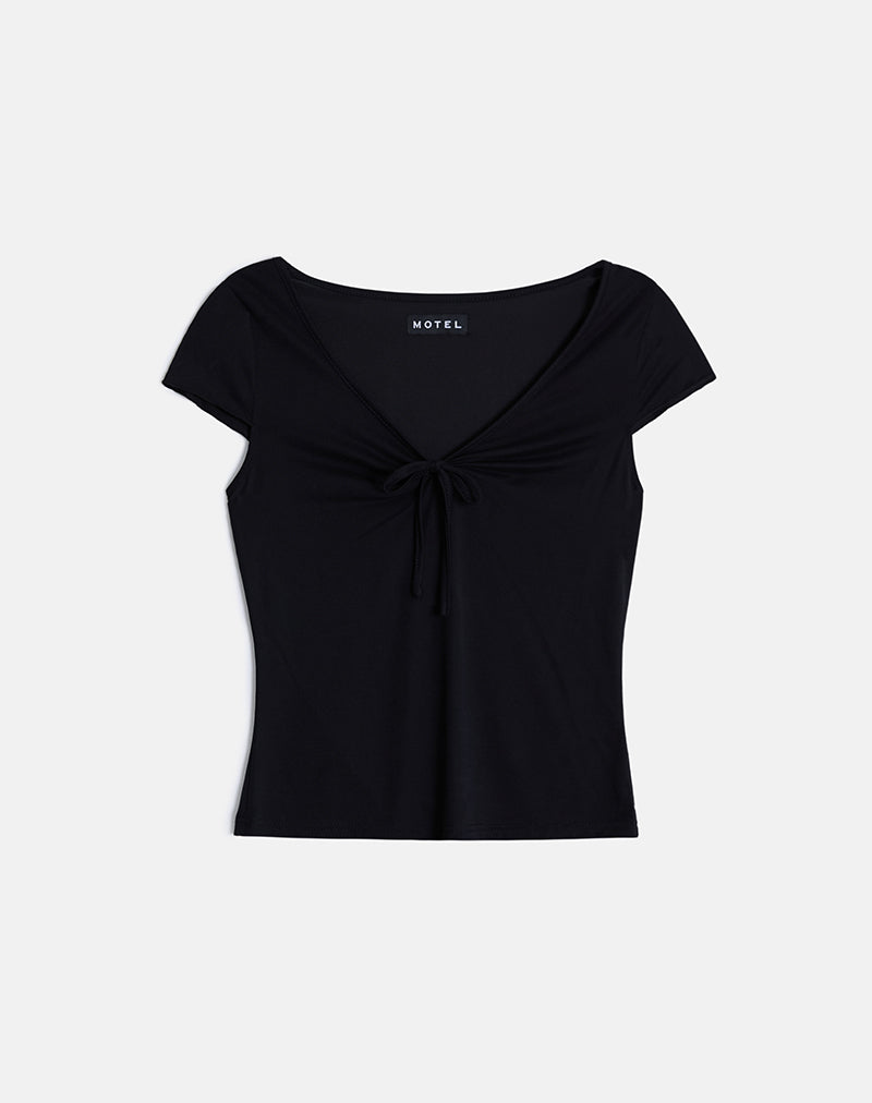 Saiba Cap Sleeve Top in Cupro Black