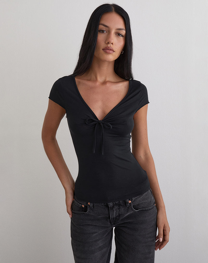 Saiba Cap Sleeve Top in Cupro Black