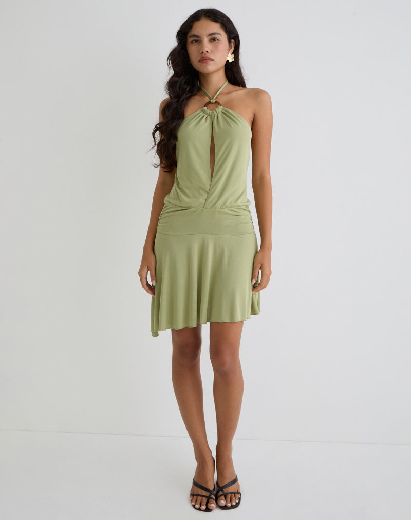Saira Halter Neck Mini Dress in Sage