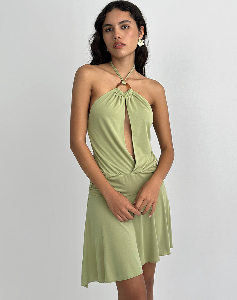 Saira Halter Neck Mini Dress in Sage