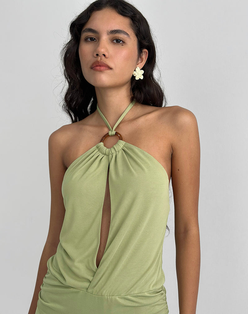 Saira Halter Neck Mini Dress in Sage