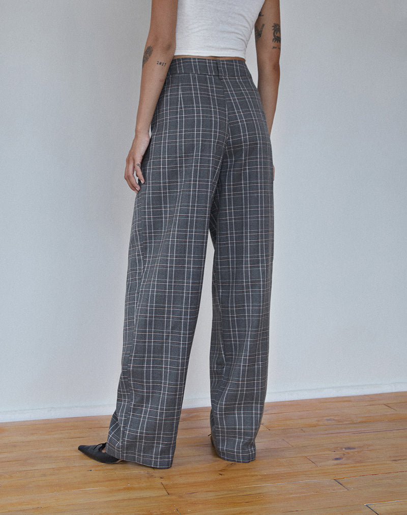 Sakaria Wide Leg Trouser in Grey Check