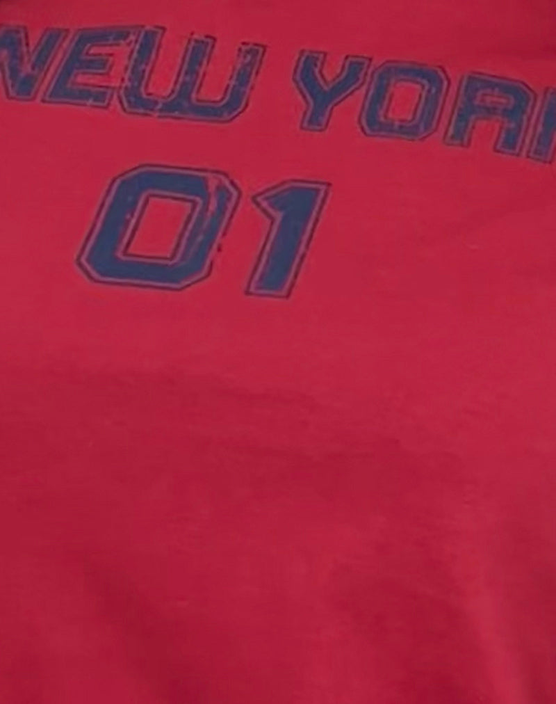 Sakha Boxy Top in Adrenaline Red with Blue New York Print