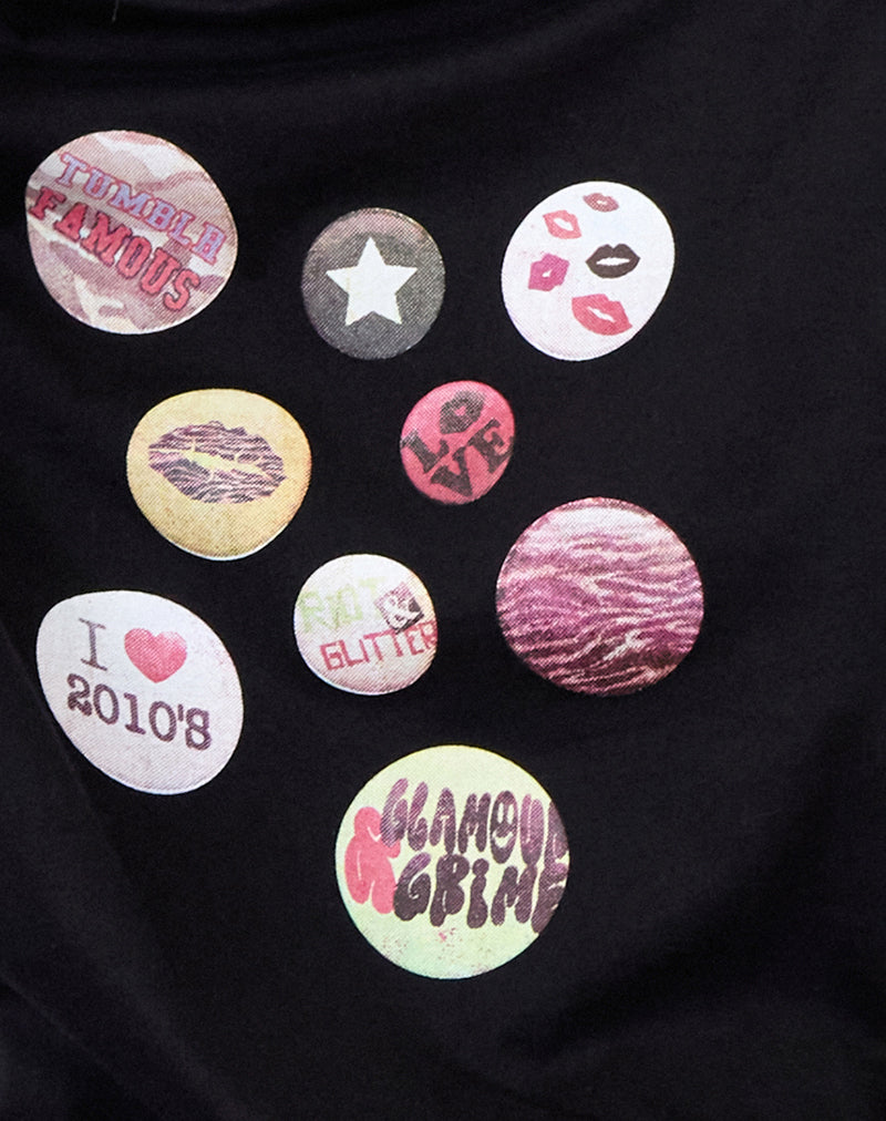 Saki Tee in Black with Badges Graphic