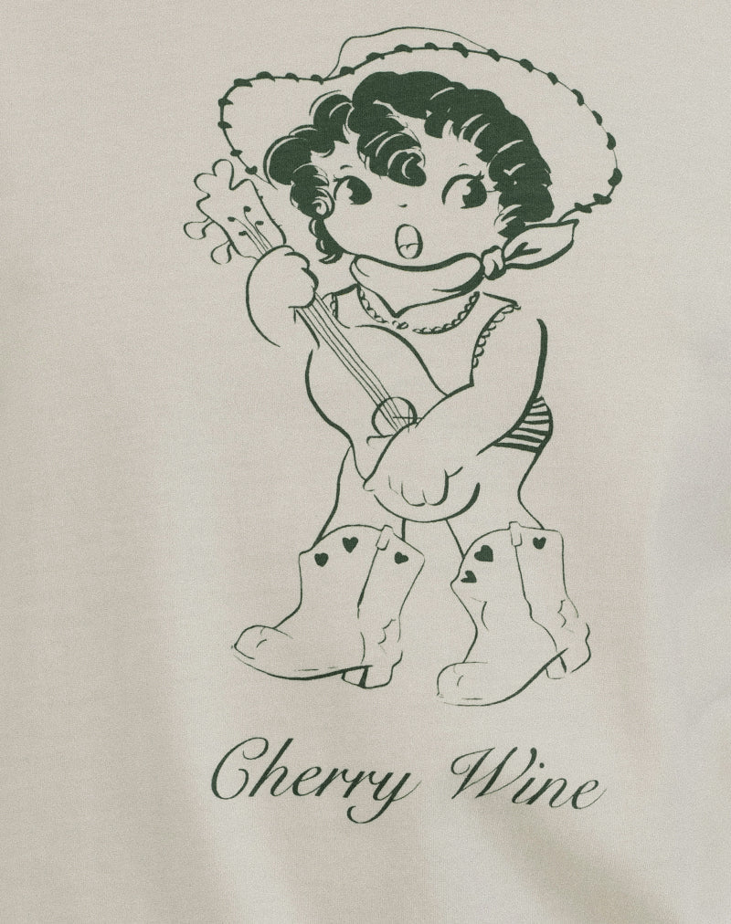 Saki Tee in Buttermilk with Cherry Wine Print