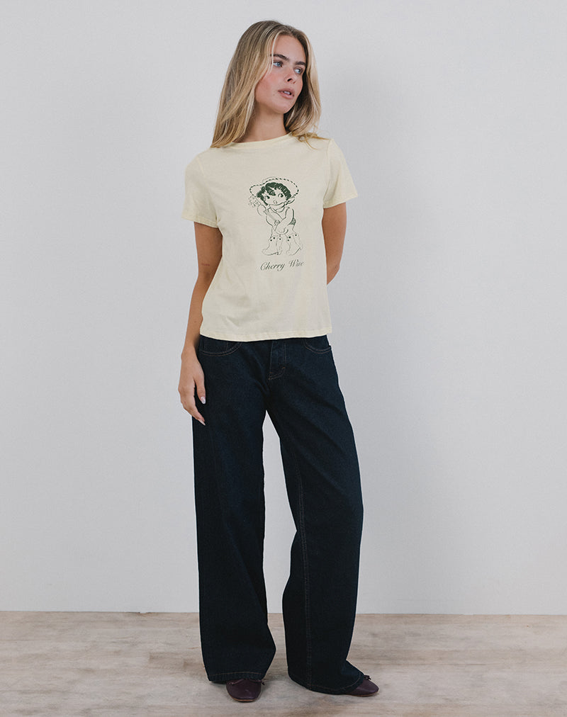 Saki Tee in Buttermilk with Cherry Wine Print