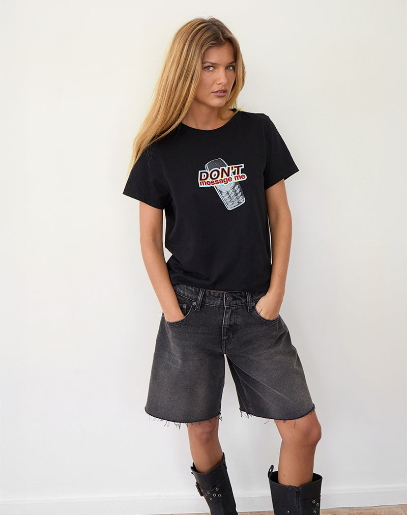 Saki Tee in Black with Don't Message Me Graphic