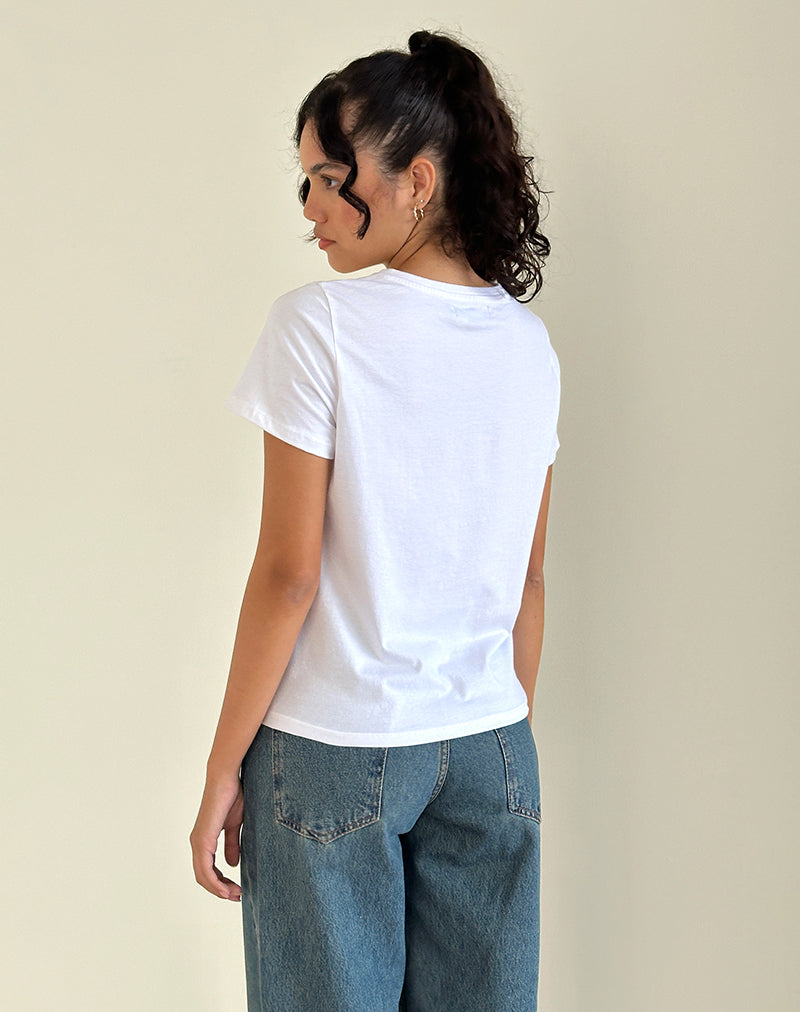 Saki White Tee in Kitty Print