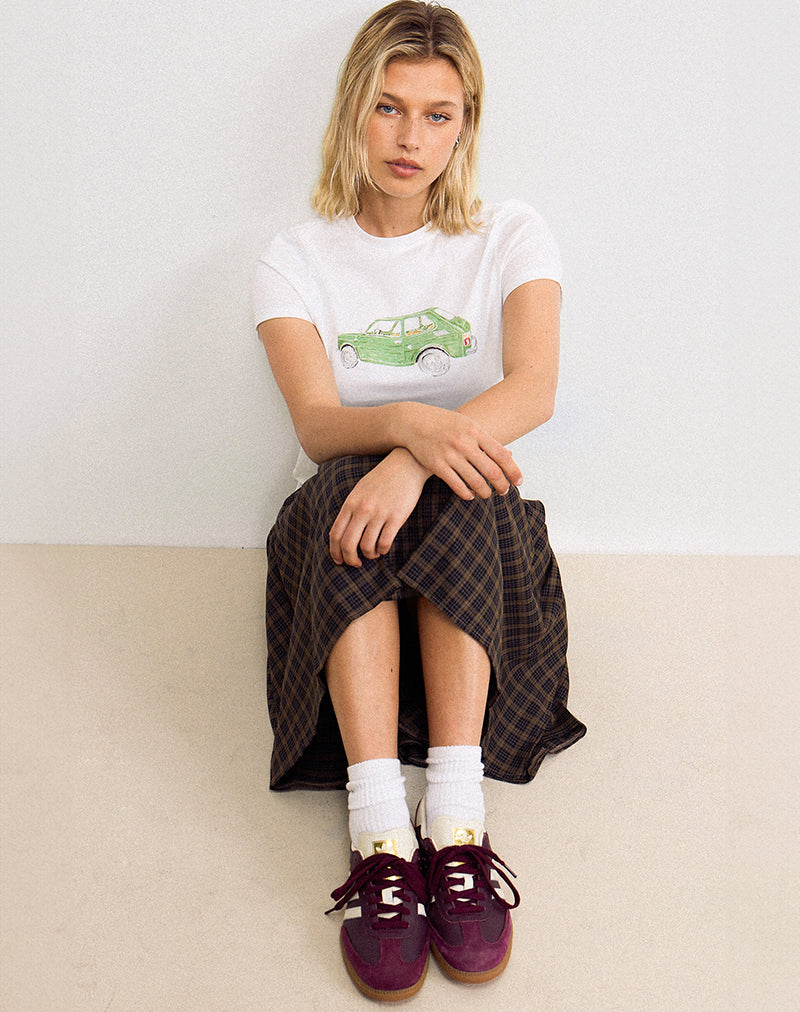 Saki Tee in White with Green Car
