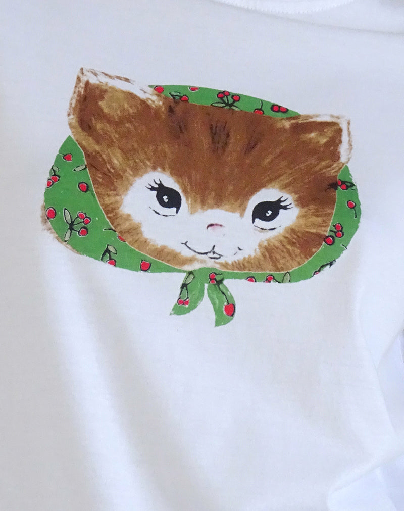 Saki White Tee in Kitty Print