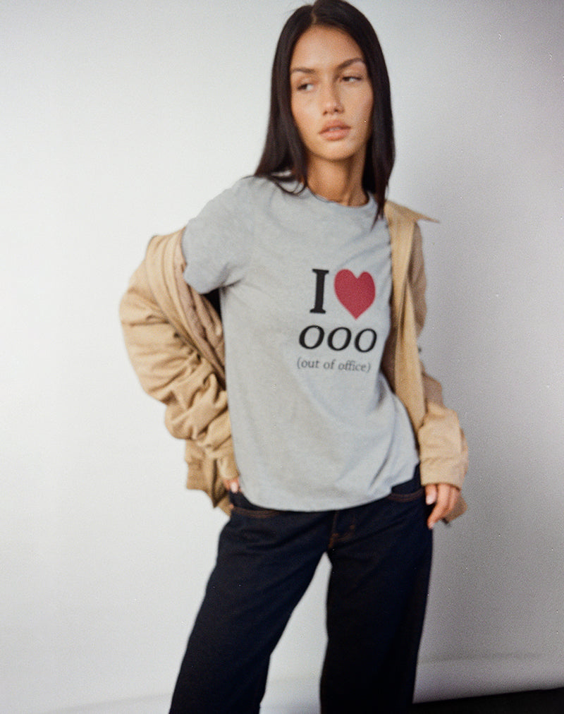 Saki Tee in Grey Marl with I Love OOO Graphic