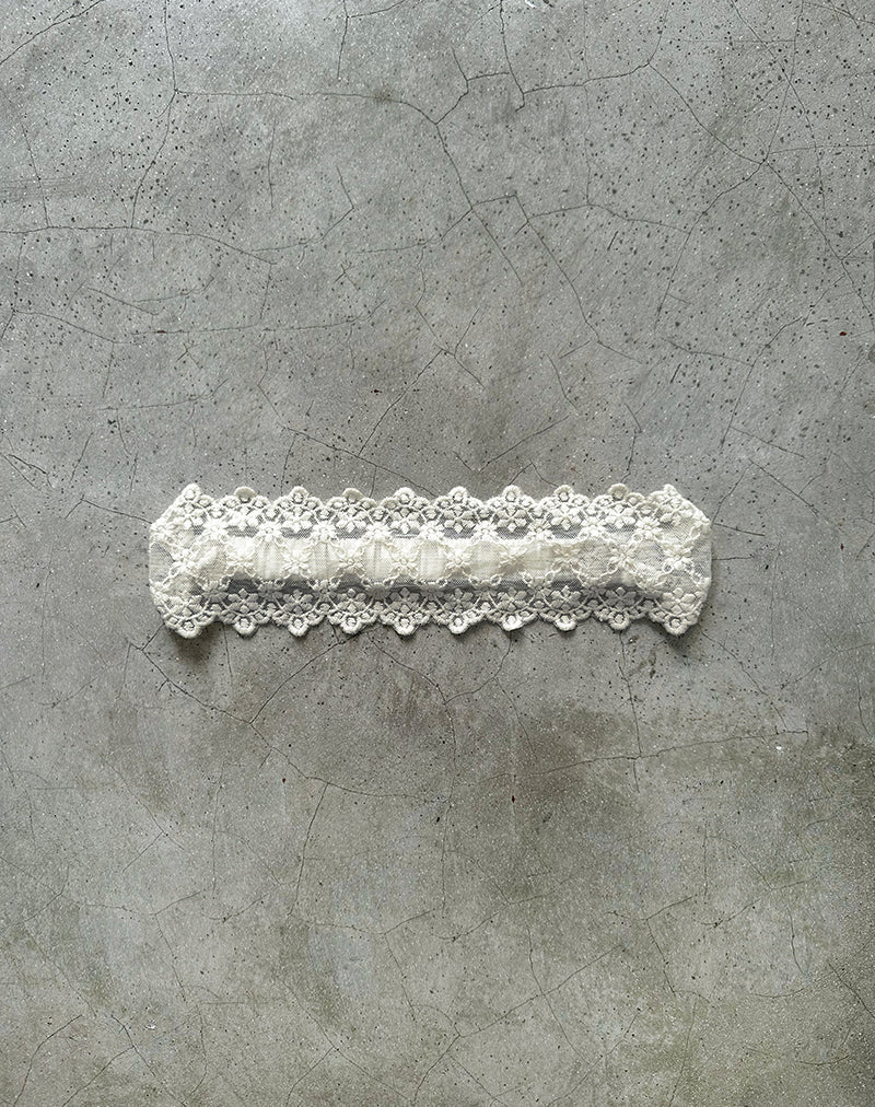 Sala Headband in White with Scalloped Lace