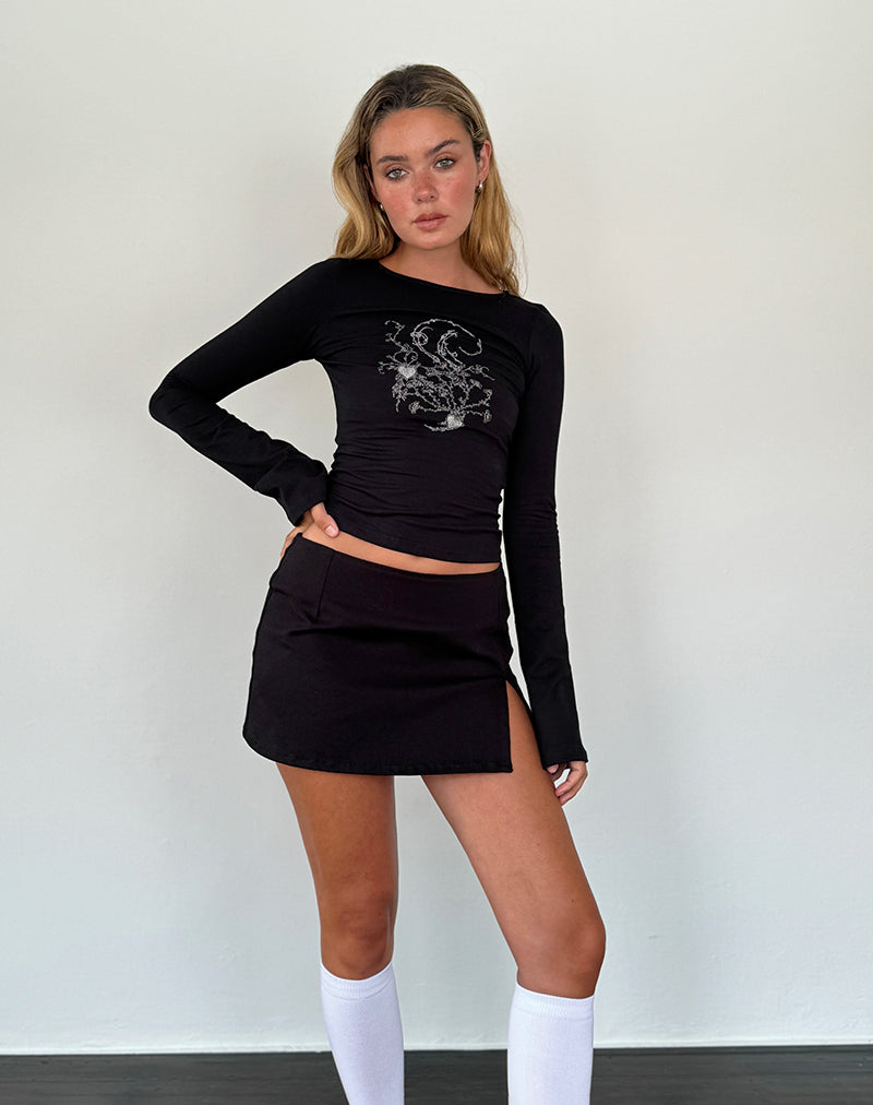Salaka Long Sleeve Top in Black Script Heart Graphic