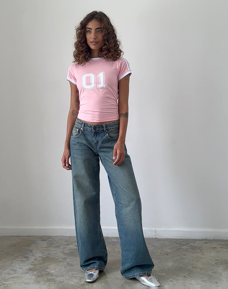 Salda Sporty Tee in Ballet Pink with White Binding