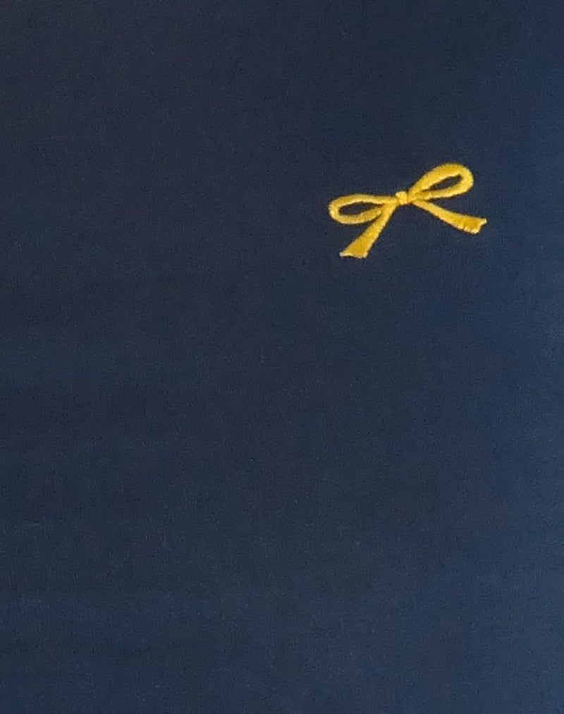 Salda Top in Navy with Mustard Binding and Bow Embroidery