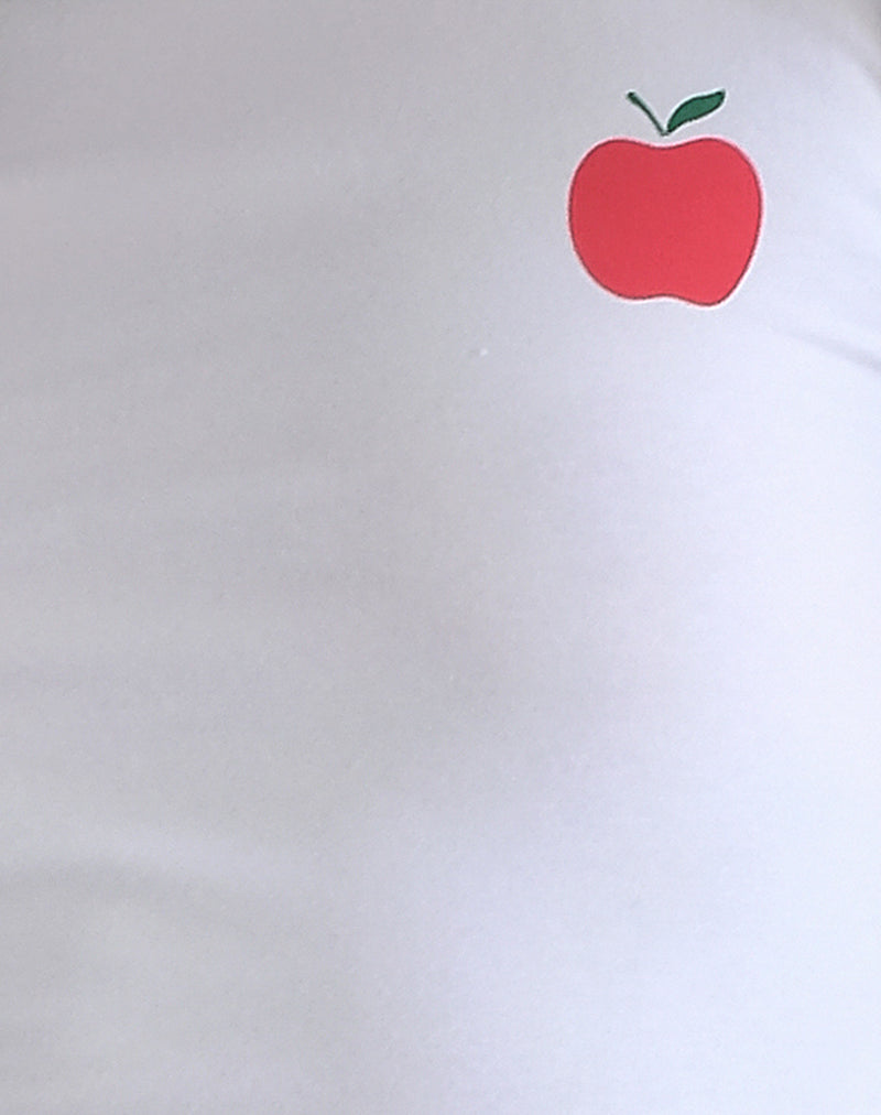 Salida Top in White with Navy Binding and Apple Motif