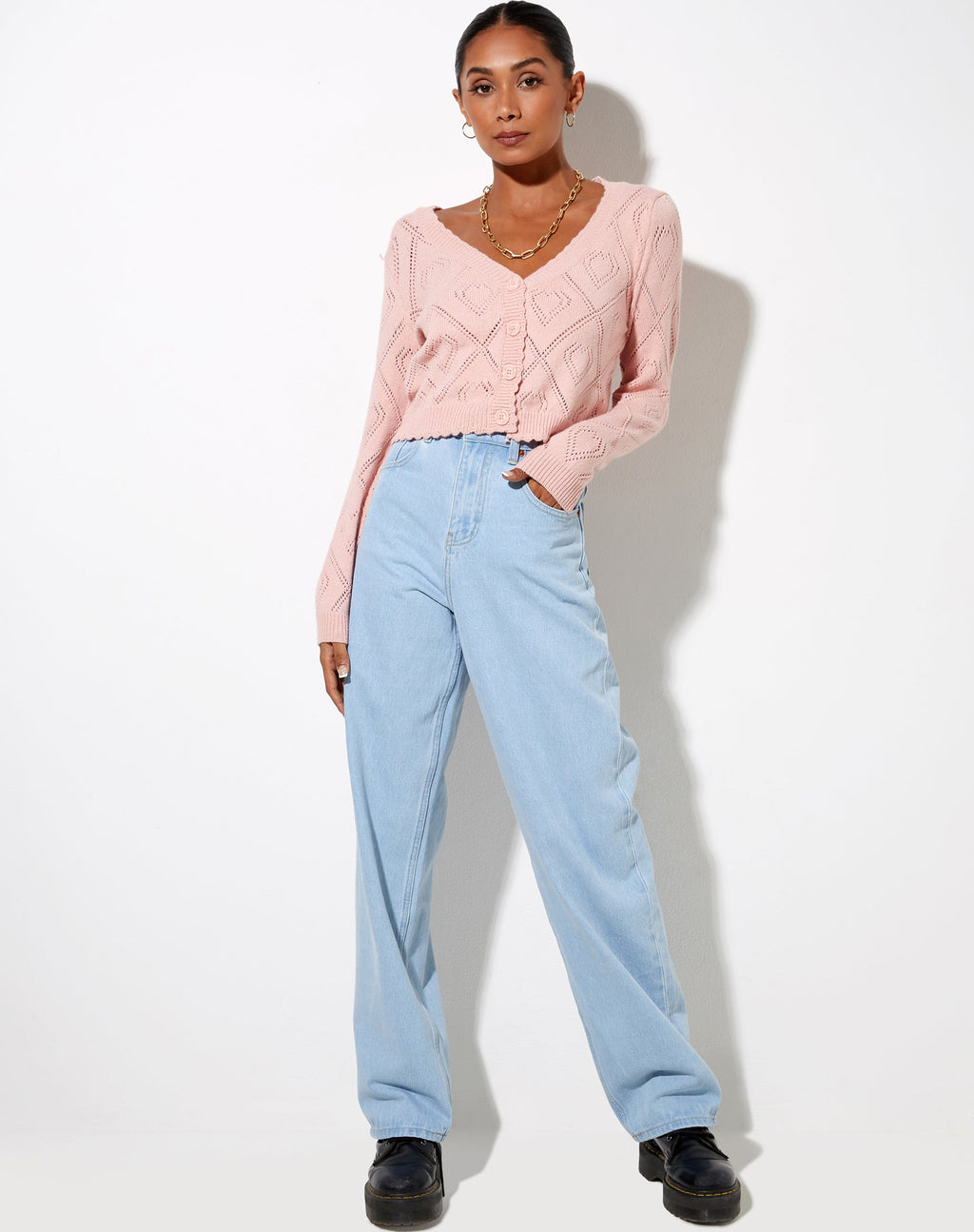 Samo Cardigan in Diamond and Heart Pink