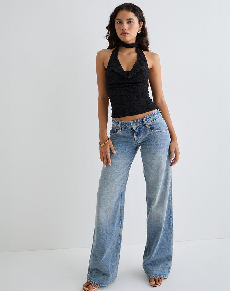 Samwell Halterneck Top in Paisley Lace Black