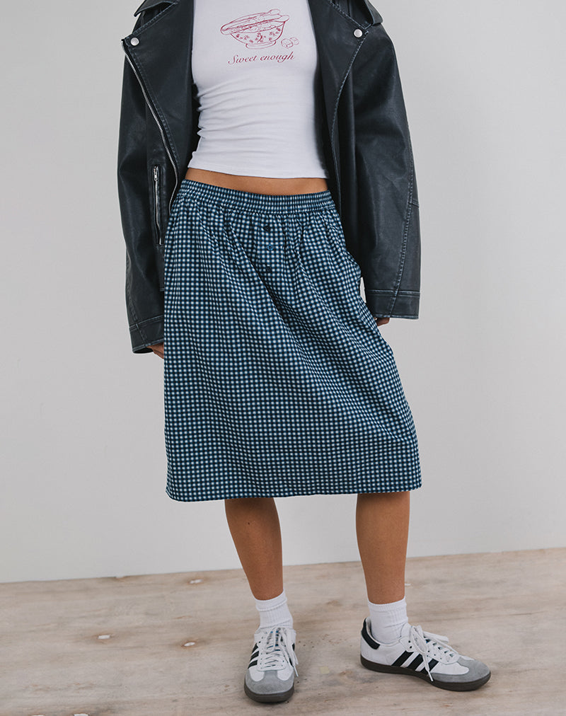 Sanjina Midi Skirt in Mini Dark Blue Gingham