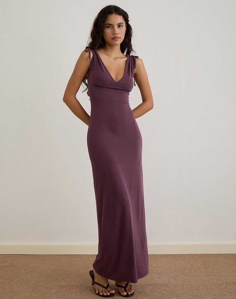 Sanyu Plunge Maxi Dress in Cupro Deep Purple