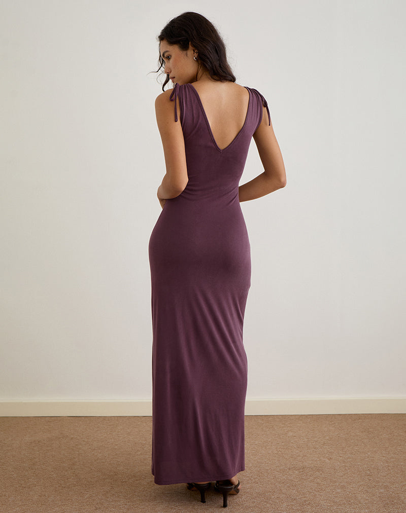 Sanyu Plunge Maxi Dress in Cupro Deep Purple